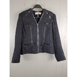 LOUBEN Boutique Blazer Jacket Womens 10 Wool Blend Tweed City Chic Moto Career